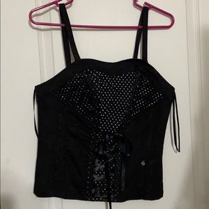Tripp corset top black white polka dot ribbon tie